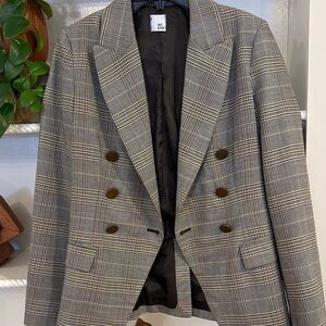 IRIS & INK Classic Gray Double-Breasted Blazer